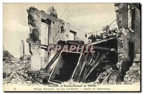 Cartes postales Militaria Incendie et Bombardement Maison Margotin Rue des Cordeliers Atelier de degraissage