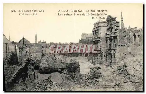 Cartes postales Militaria Arras La cite Martyre Les ruines Place de l Hotel de ville