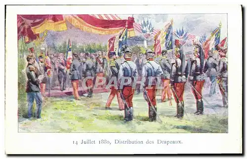 Cartes postales Militaria 14 juillet 1880 Distribution des drapeaux