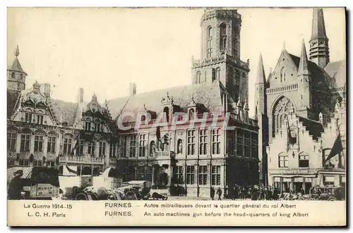 Cartes postales Militaria Furnes Autos mitrailleuse devant le quartier general du roi Aibert