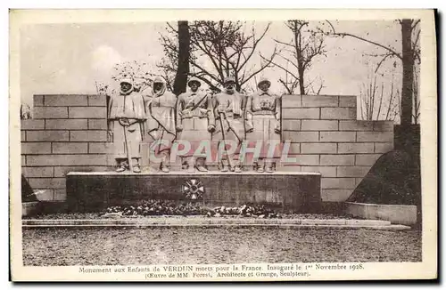 Cartes postales Militaria Monument aux Enfants Verdun morts pour la France Inagure le 1er Novembre 1928