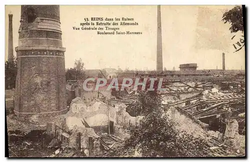 Ansichtskarte AK Reims dans les Ruines Apres la Retraite des Allemands Vue Generale des tissages