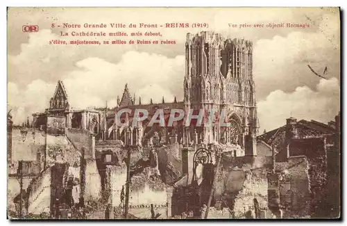 Ansichtskarte AK Reims Notre Grande Ville du Front La cathedrale mutilee Militaria