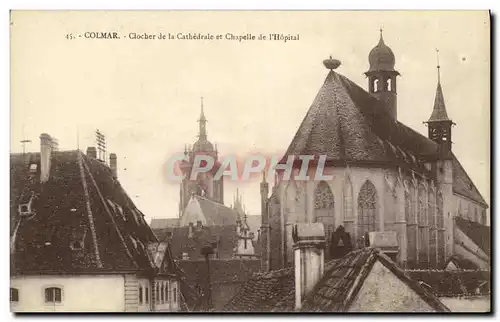 VINTAGE POSTCARD Colmar Bell tower of the Cathedral and Vault of L Hospital