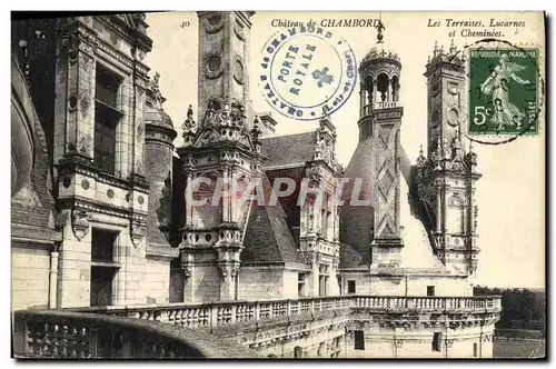 Cartes postales Chambord Le Chateau Les terrasses Lucarnes et cheminees