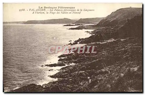 Cartes postales Val Andre Les falaises pittoresques de la Lingouare Plage des Vallees en Pleneuf