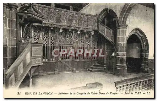 Cartes postales Env de Lannion Interieur de la Chapelle de Notre Dame de Kerfons Jube de