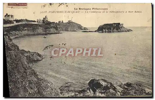Cartes postales Portrieux St Quay La Comtesse et le Semaphore a mer haute