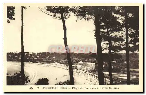 Cartes postales Perros Guirec Plage de Trestraou a travers les pins