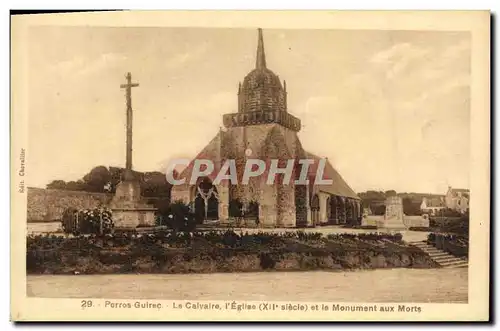 Cartes postales Perros Guirec Le Calvaire l Eglise et le monument aux Morts