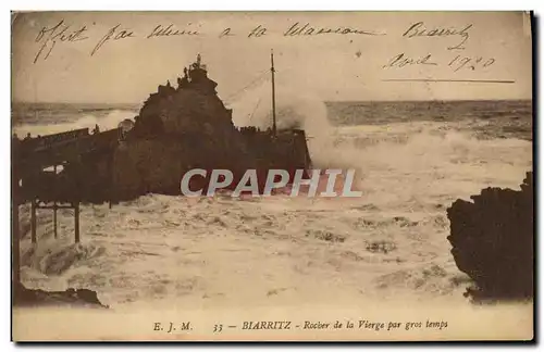 Cartes postales Biarritz Rocher de la Vierge par gros temps