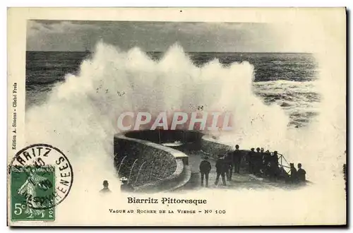 Cartes postales Biarritz Pittoresque Vague au rocher de la vierge