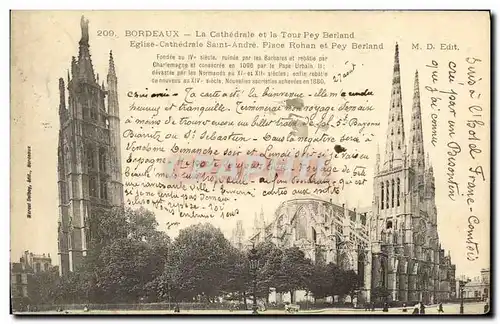 Ansichtskarte AK Bordeaux La cathedrale et al Tour Pey Berland Eglise Cathedrale Saint Andre Place Rohan et pey B