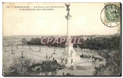 Cartes postales Bordeaux La Place Des Quinconces et la Coonne des Girondins