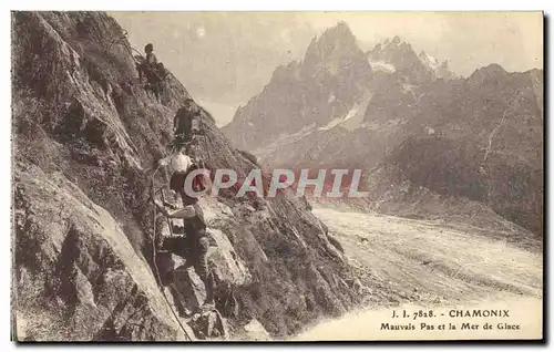 Cartes postales Chamonix Mauvais pas et la Mer de Glace Alpinisme