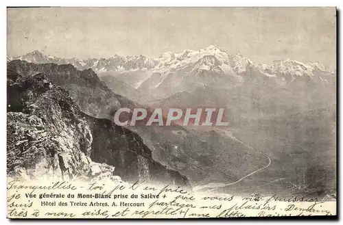 Cartes postales Chamonix Vue Generale du Mont Blanc Prise du Saleve Hotel des treize arbres