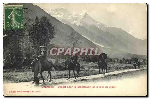 Cartes postales Chamonix Depart pour le Montanvert er la Mer de glace Promenade a cheval