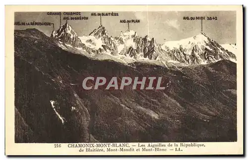 Cartes postales Chamonix Mont Blanc Les Aiguilles de la Republique de Blaitiere Mont Maudit et Mont Blanc