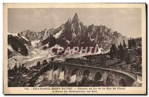 Cartes postales Chamonix Mont Blanc Chemin de fer la mer de Glace L Hotel du Montenvers les Dru