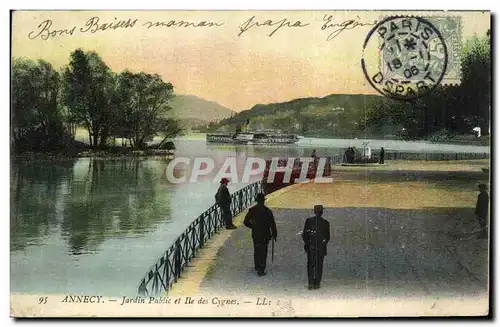 Cartes postales Annecy Jardin Public et Ile des Cygnes Bateau