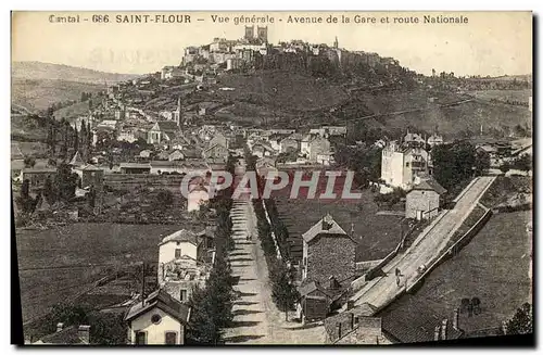 Cartes postales Saint Flour Vue generale Avenue de la Gare et route Nationale