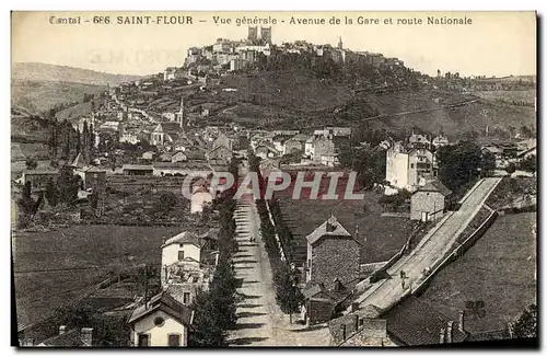 Cartes postales Saint Flour Vue generale Avenue de la Gare et route Nationale
