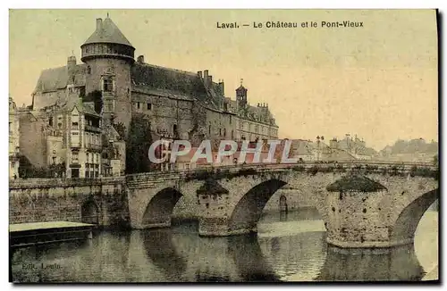 Cartes postales Laval Le Chateau et le Pont Vieux carte toilee