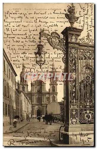 Cartes postales Nancy Rue de la Constitution et Cathedrale