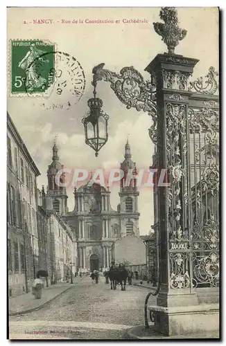 Cartes postales Nancy Rue de la Constitution et Cathedrale