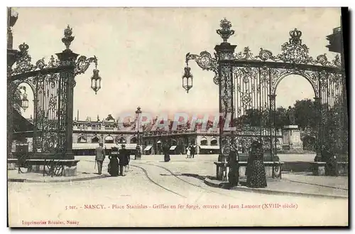 Cartes postales Nancy Place Stanislas Grilles en fer forge oeuvres de Jean Lamour XVlll e siecle