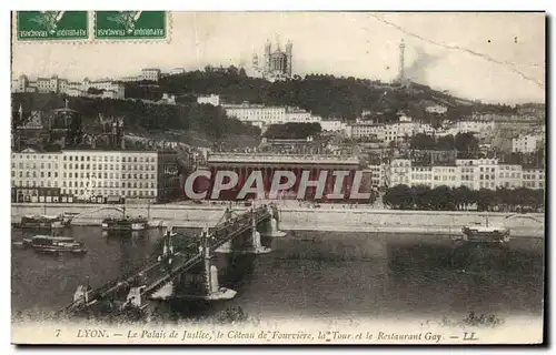 Cartes postales Lyon Le Palais de Justice le Coteau de Fourviere la Tour et le Restaurant Gay