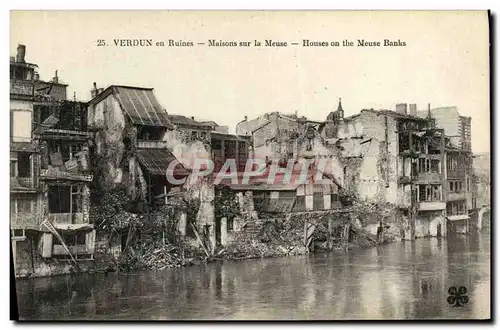 Cartes postales Verdun en Ruines Maisons sur la Meuse Militaria