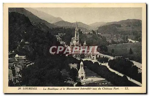 Cartes postales Lourdes La Basilique et le Monument Interallie vus du Chateau Fort