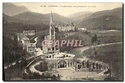 Cartes postales Lourdes La Basilique vue polngeante