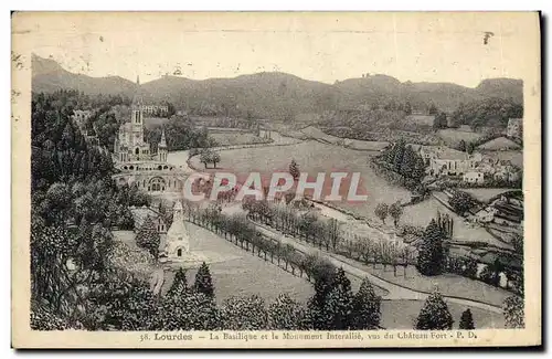 Cartes postales Lourdes La Basilique et le Monument Interallie vus du Chateau Fort