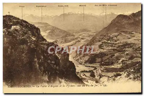 Cartes postales Lourdes La Vallee d Argeles et les Pyrenees vues du Pic du Jer