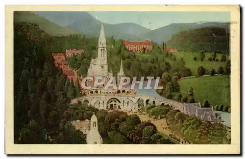 Cartes postales Lourdes La Basilique et le Monument interallie vue du Chateau Fort