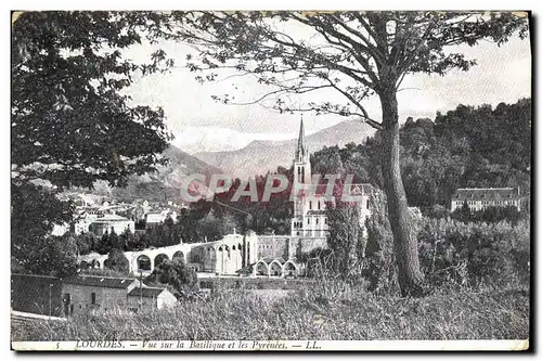 Cartes postales Lourdes Vue sur la Basilique et les Pyrenees