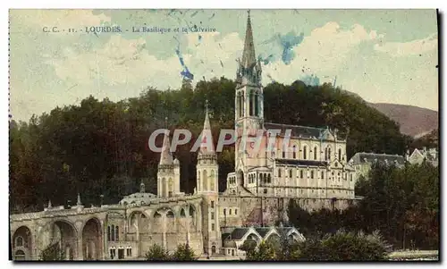 Cartes postales Lourdes La Basilique et le Caivaire