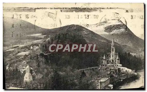 Cartes postales Lourdes La Basilique et le calvaire vue de la villa Sion