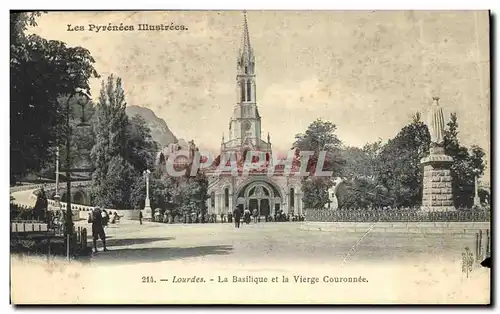 Cartes postales Lourdes La basilique et la vierge couronnee