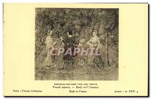 Cartes postales Hercules Between Vice and Vertue French tapestry Early XVl th Century Paris Priavte Collection