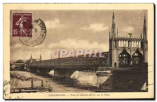 Ansichtskarte AK Strasbourg Pont du Chemin de Fer sur le Rhin Bateau