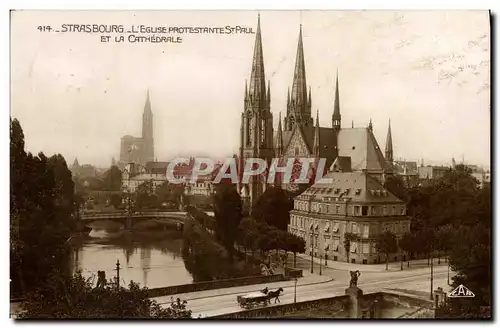 Ansichtskarte AK Strasbourg L Eglise Protestante St Paul Et La Cathedrale