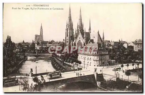 Ansichtskarte AK Strasbourg Pont des Vosges Eglise Protestante et Cathedrale