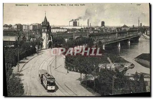 Ansichtskarte AK Strasbourg Les deux Ponts du Rhin Vue vers Kehl Tramway