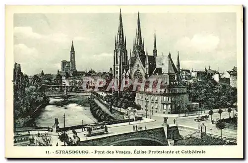 Ansichtskarte AK Strasburg Pont des Vosges Eglise Protestante et Cathedrale