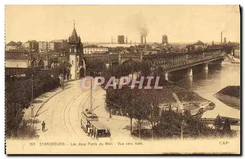 Ansichtskarte AK Strasbourg Les Deux Ponts du Rhin Vue vers Kehi