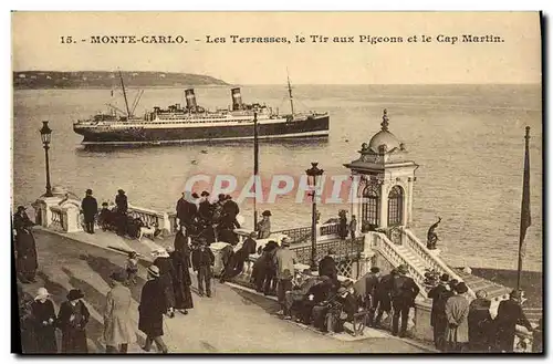 Cartes postales Monte Carlo Les Terrasses le Tir aux Pigeons et le Cap Martin Bateau