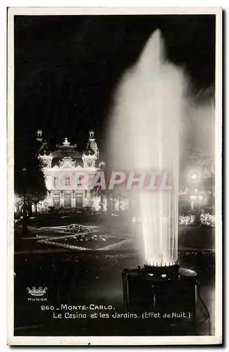 Cartes postales Monte Carlo Le Casino et les Jardins Effet de Nuit